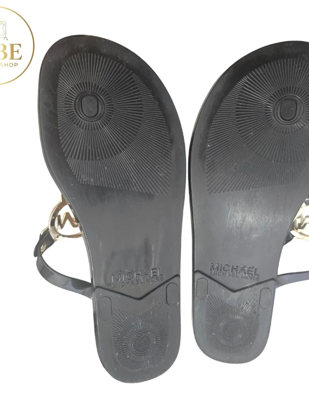 Michael Kors Black Cork Logo Thong Sandals